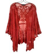 SheIn Burnt Orange Sheer Embroidered Oversized Kimono Top OS Bohemian Cover Up Photo 0