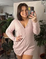 PINK Cotton Heart Pointelle Romper Long Sleeve Pink Size XL Photo 0