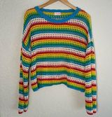 Rainbow Pride Sheer Knit Sweater Top Crochet Long Sleeve Festival Boho Hippie Photo 0