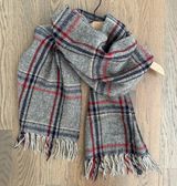 Vintage Real Shetland 100% Wool Scarf Grey with Red, Blue, Beige 77"l x 11.25"w Photo 0