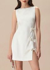 Rihoas White Boat Neck Bowknot Satin Mini Dress Size M Photo 0