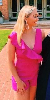 These Three Boutique Hot Pink Ruffle Romper  Photo 0