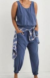 Everyday Track Jumpsuit Sleeveless Pockets Loungewear Blue Size XS EUC Photo 0