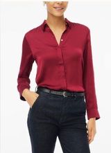 J. Crew Womens Burgundy Drapey satin button-up top Photo 0