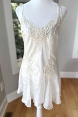Vintage Victoria’s Secret Ivory Cream Sequin Lace Trim Flounce Mini Slip Dress M Photo 0