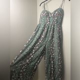 Summer Green Floral Jumpsuit Romper Size M Photo 0