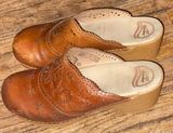 Dansko Skylar Laser Cut Out Brown Leather Mules Clogs Photo 0