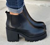 Black Chunky Lug Sole Ankle Bootie Photo 0