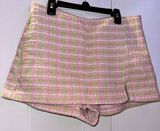 NWT Zara Pink Gingham Tweed Mini Skort Size M Photo 0