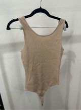 Women's Ribbed Tan Bodysuit Photo 0