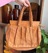 Braided Tan Embossed Leather Handbag Photo 0