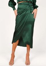 Petal & Pup Natasha Emerald Green Satin Midi Skirt L Photo 0