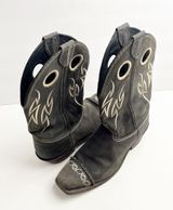 JUSTIN Gray Wash Leather Embroidered Square Toe Pull On Western Boots, Size 9B Photo 0