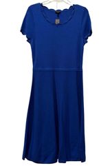 Talbots Women's Blue Knit Fit and Flare Dress Scalloped Neckline Medium NEW Photo 0