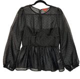 Chelsea & Violet Sheer Peplum Long Sleeve Blouse Large Polka Dot Texture Black Photo 0