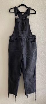 New Look faded black straight leg overall women’s uk 14 us 10 raw hem high waist Photo 0