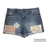 Wonderly Floral and Stripe Patchwork Denim Cut Off Shorts Plus Size 20W Photo 0