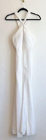 Azazie | White Halter Button Crossback‎ Slit Floor Length Dress Gown size A2 Photo 0