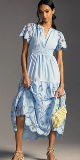 Anthropologie The Somerset Maxi Dress Cutwork Edition Blue Womens Small Photo 0