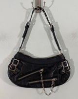 Vintage 90s / Y2K Roxy Black Leather Metal Chain Detail Mini Shoulder Bag Photo 0