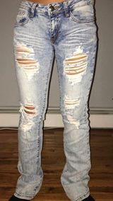Distressed Low Waist Jeans Blue Size 8 Photo 0