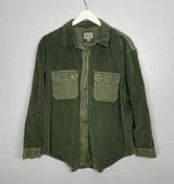 American Eagle Women M Green Corduroy Canvas Button Front Shirt 100% Cotton Photo 0