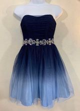 B. Smart Blue Ombré Tulle Prom Homecoming Mini Dress Photo 0