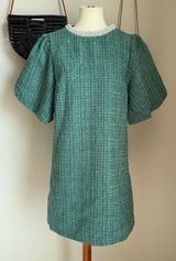 Shop the Mint Green Plaid Puff Sleeve Dress, Size Large Photo 0