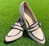 Women NWT Simply Styled Tan‎ with Black Piping  Block Heel Suede Size 9 Photo 0