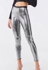 Forever 21 Black & Silver Metallic Skinny Leggings  Photo 0