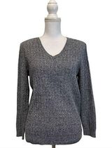 Karen Scott  Women's Large Gray Knit V Neck Pullover Sweater Photo 0