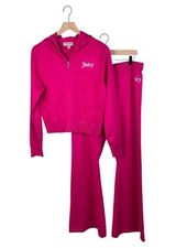 Juicy Couture Pink Knit Bling Tracksuit Size XL Jacket Flare Pants Set Y2K 2000s Photo 0