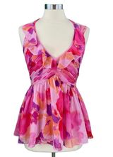 Boston Proper Pink Watercolor Print Ruffled Halter Top Photo 0