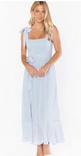 Show Me Your Mumu Claire Midi Dress steel blue chiffon size large bridesmaid Photo 0