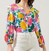 Sugarlips Kokomo Floral Martina Balloon Sleeve Button Down Blouse Small Photo 0