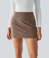 Halara Brown High Waisted 2-in-1 A Line Mini Corduroy Casual Skirt Skort SMALL Photo 0