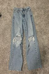 Garage Blue Flare Wide Leg Jeans with Distressed Details Photo 0