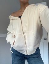 cream knit oversized chunky knit soft zip up hooded sweater Photo 0