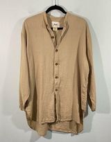 Flax Women's Greenish Brown Button Up Rolled Sleeves Tunic Linen Top Size S Photo 0