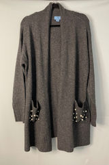 CeCe Women Charcoal Gray Long Sleeve Pearl Embellished Pocket Cardigan Sweater M Photo 0
