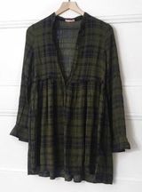 re:named Plaid Button Cuff Front Button Down Tunic Top Or Short Dress Photo 0