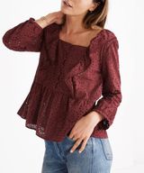 Madewell Cabernet Red Eyelet Pom-Pom Top Size Small Photo 0