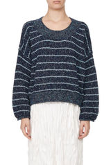 Free People Blue Striped‎ Chunky Knit Sweater Women's Size M Excellent Photo 0