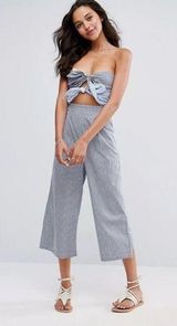 ASOS Bandeau Jumpsuit with Double Tie Detail in Stripe Photo 0