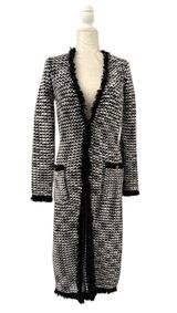 Boston Proper Womens Knit Open Front Black and White Cardigan Sweater Size XS Photo 0