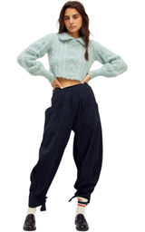 Free People Stunner Pants Slouchy Cotton Pull On Black Wide Leg Pants Sz Small Photo 0