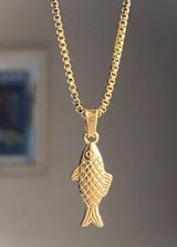 gold tone fully stainless steel fish boho funky chic simple necklace🌀🐟 Photo 0