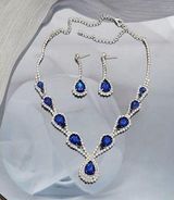 Bridal Wedding Jewelry Set Crystal Sapphire Bridesmaid Party Necklace Drop Dangle Earrings Set Silver Photo 0