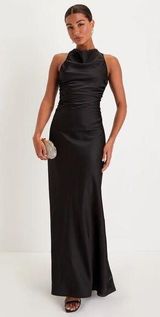 NWOT Lulus Effortlessly Sensational Black Satin Backless Maxi Dress Cut Out Sz M Photo 0