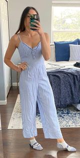 J.Crew Blue and White stripped Jumpsuit Photo 0